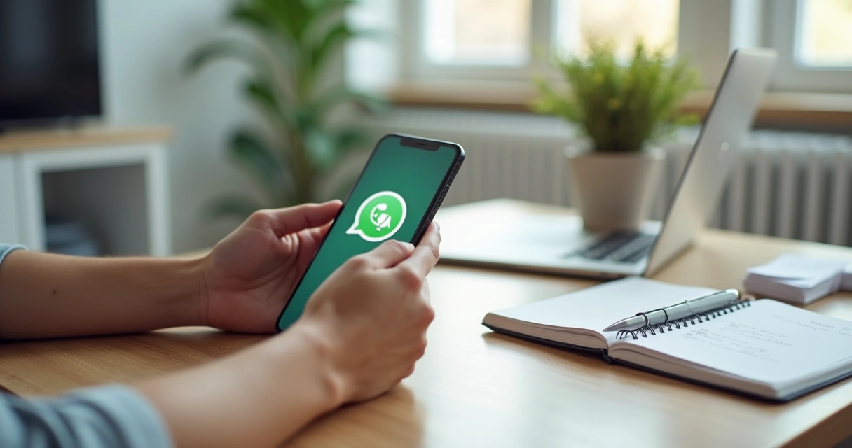 Pessoa usando áudios no WhatsApp para registrar despesas no celular 
