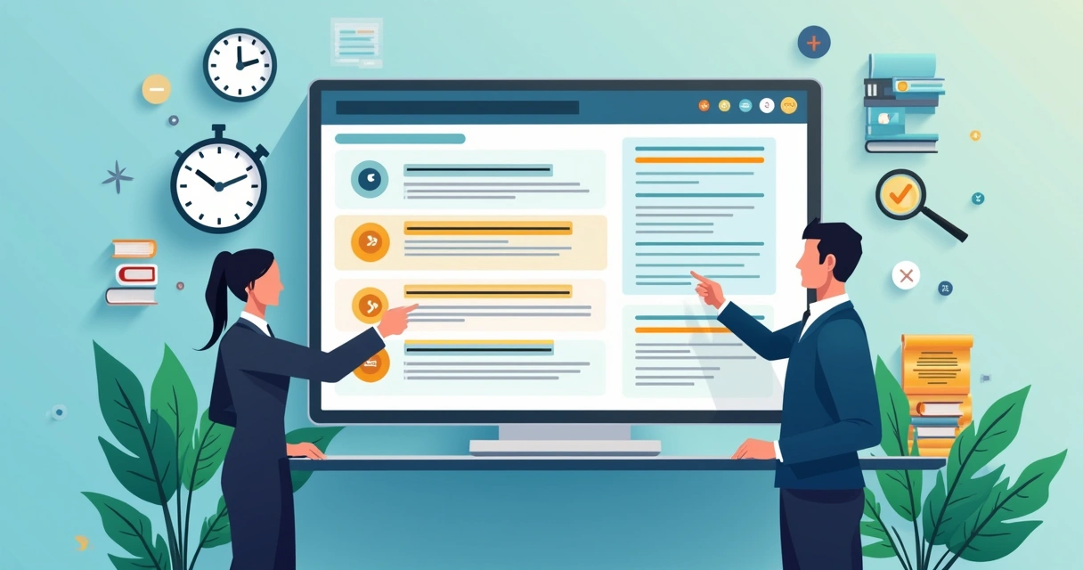 Illustration showing a digital contract form with highlighted fields for payment terms, dates, legal names, jurisdiction, and amendment history.
