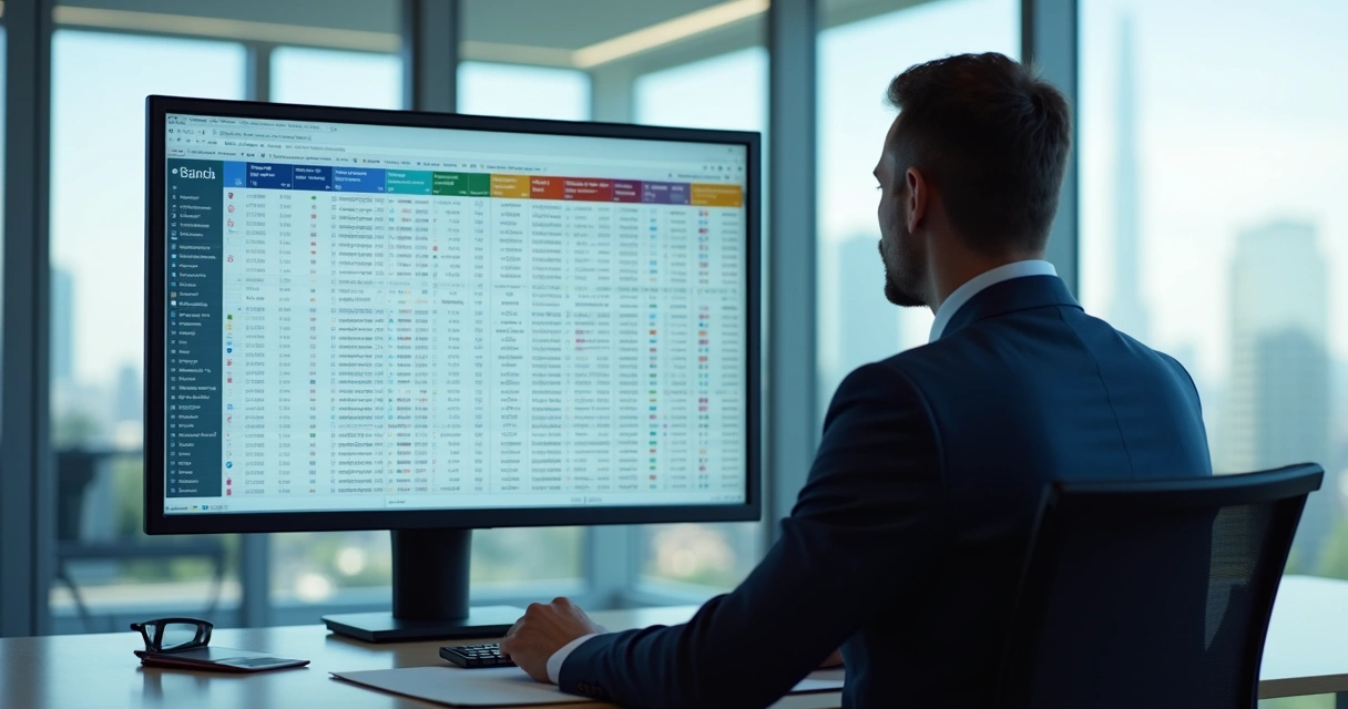 Gestor conferindo auditoria em planilha digital de classificação de documentos 