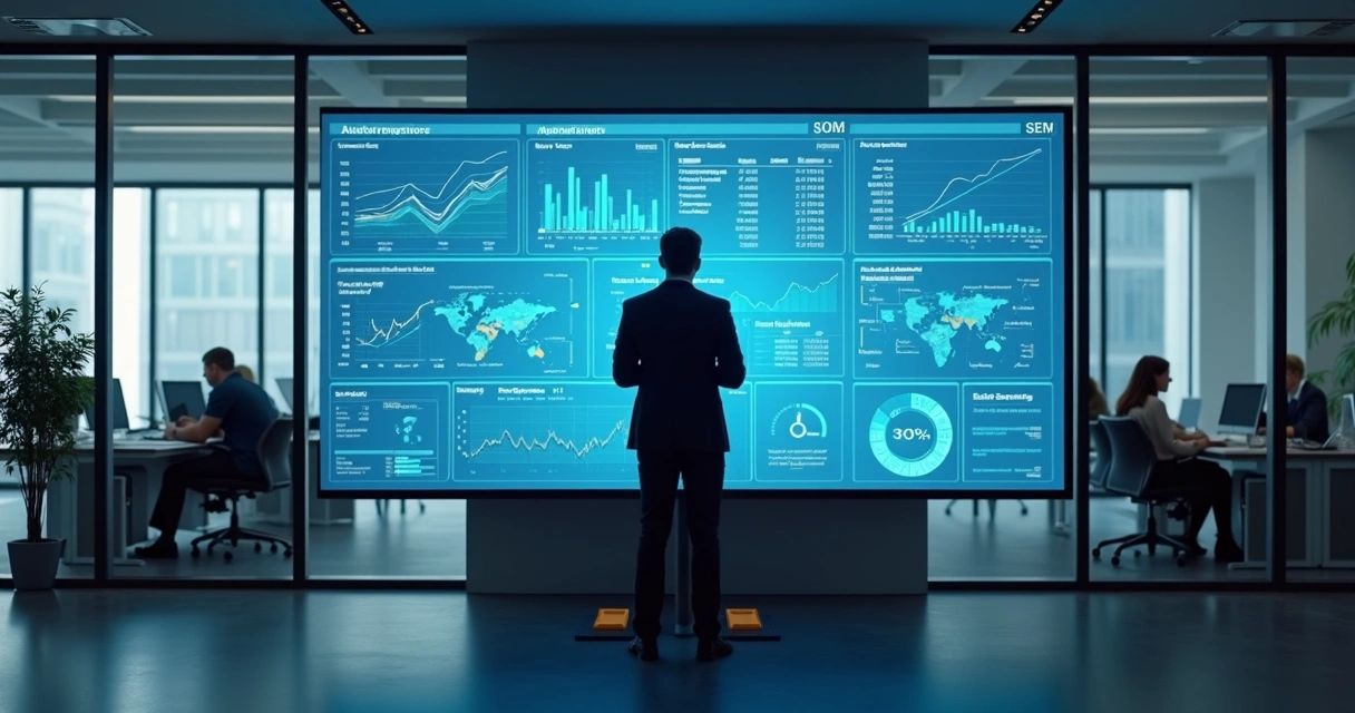 Auditor observando tela com gráficos e alertas de IA 