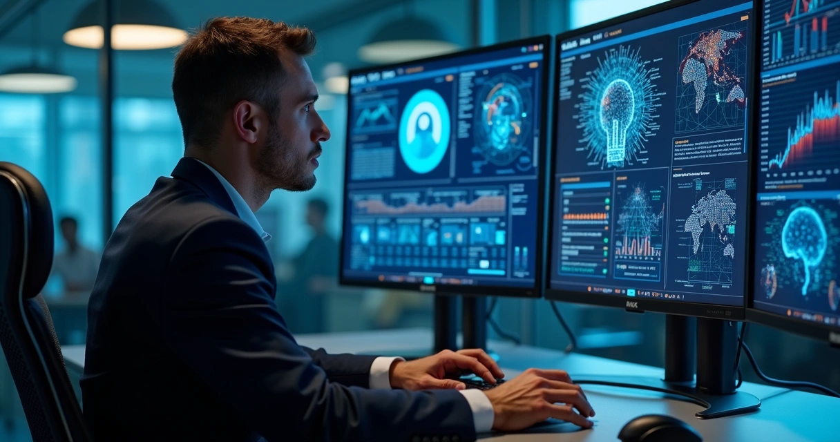 Auditor analisando IA e proteção de dados em ambiente digital