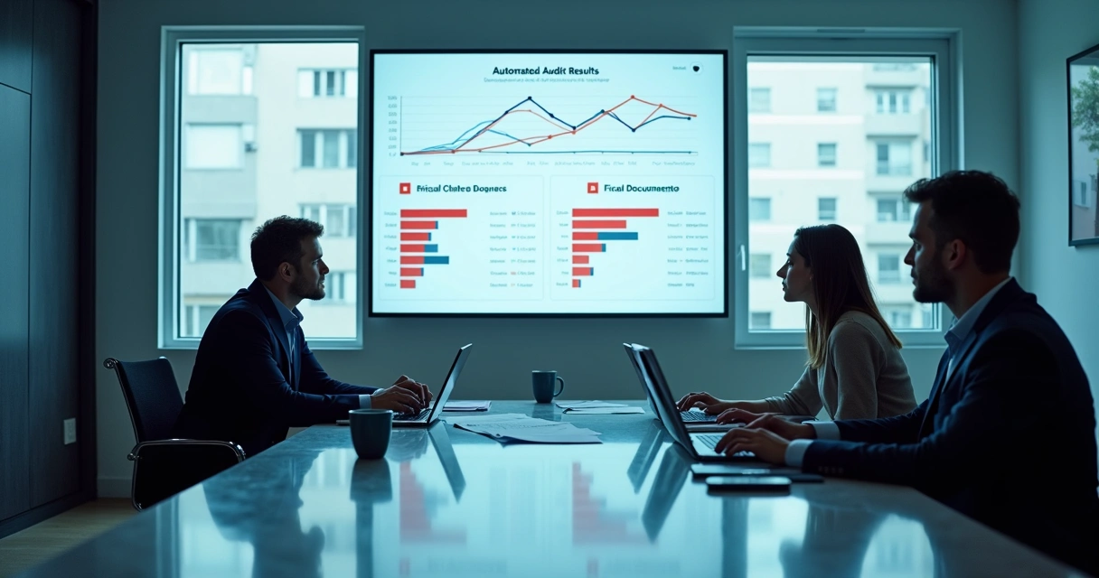 Equipe analisando auditoria automática de emissão de notas fiscais