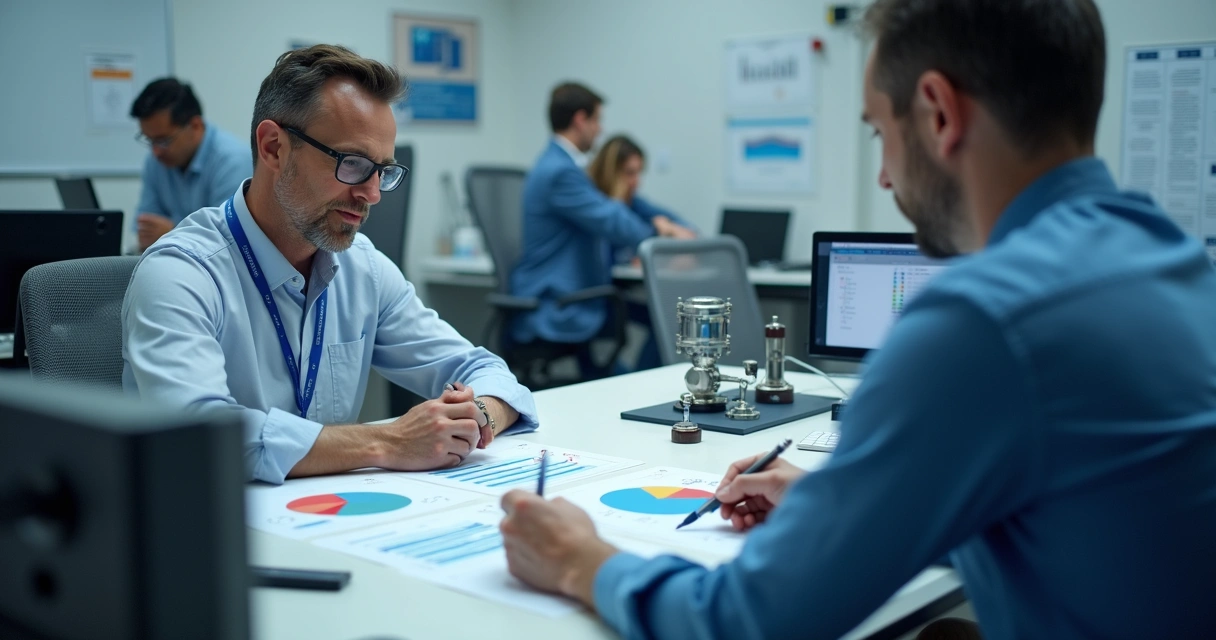 Técnico apresenta laudo de calibração em auditoria de laboratório 