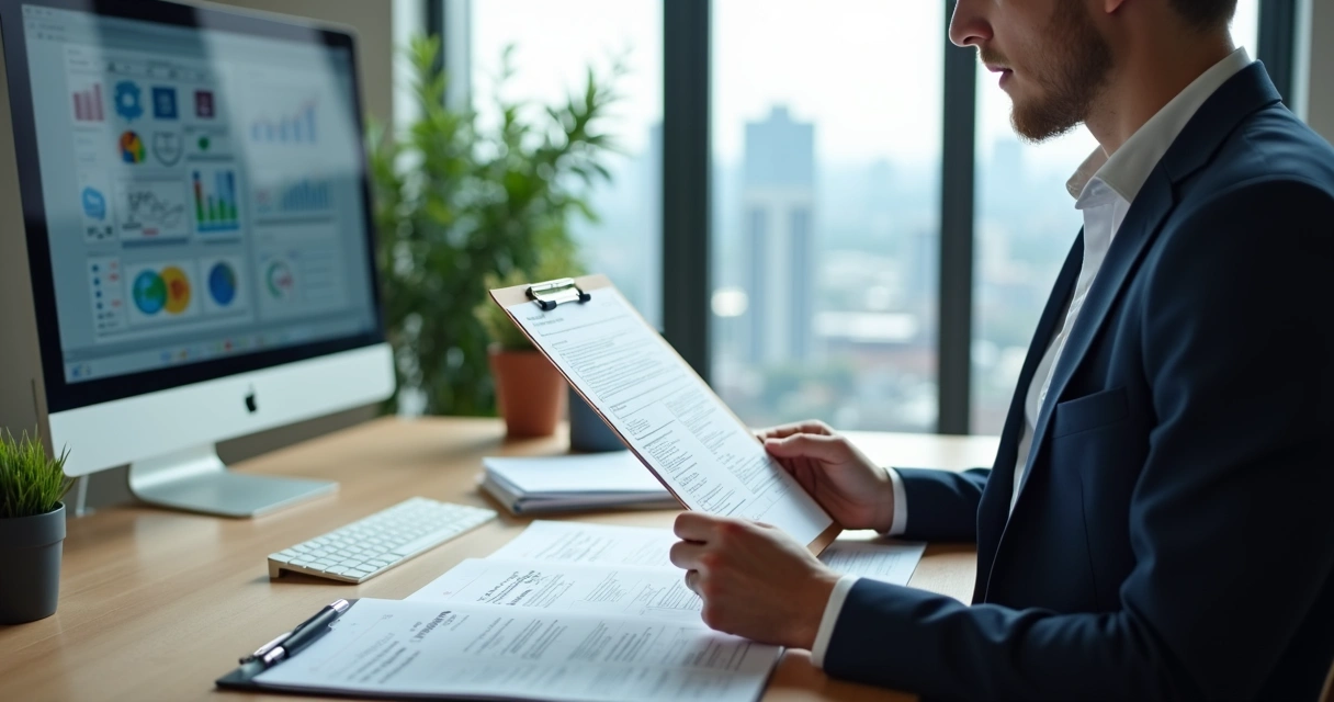 Especialista conduzindo auditoria ESG em escritório 