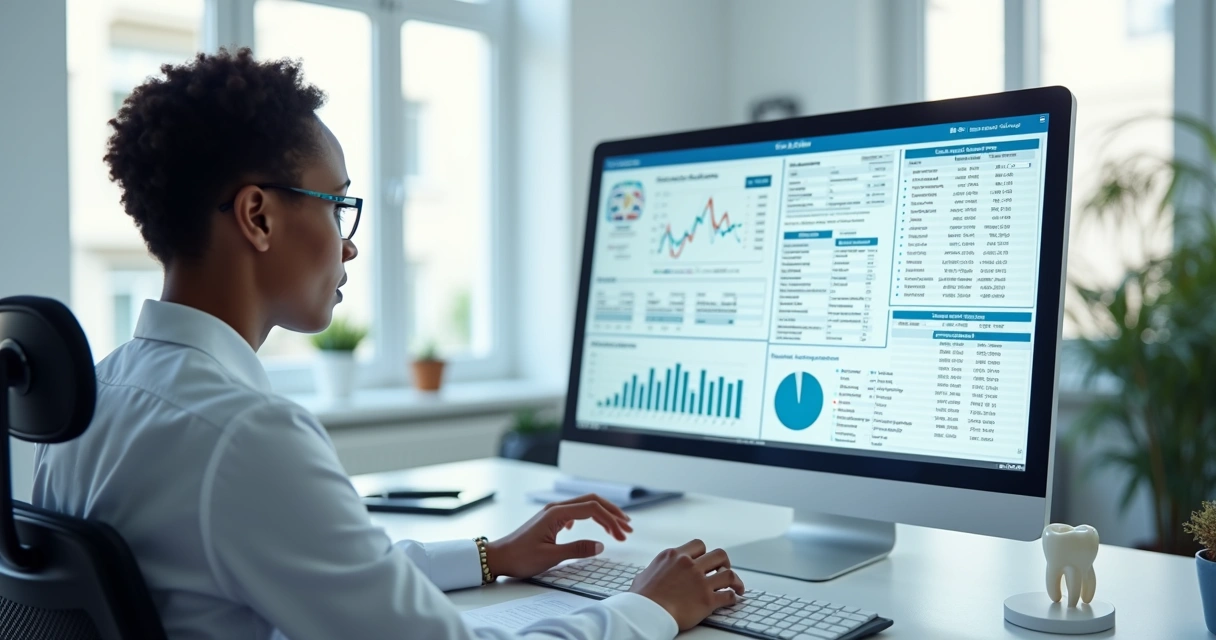 Gestor revisando dados financeiros e agenda da clínica em tela digital 