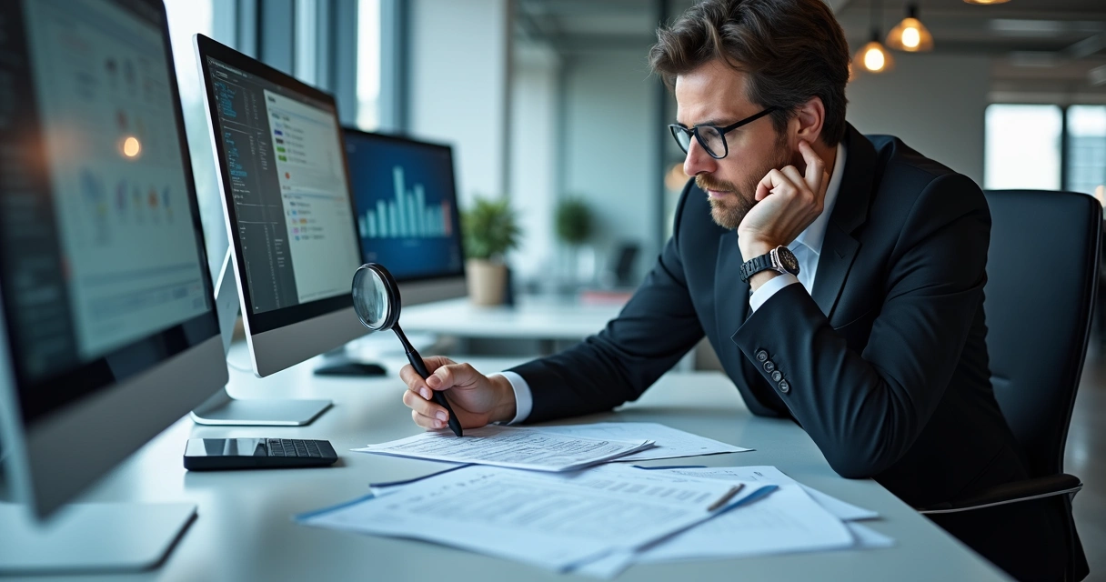 Auditor analisando relatórios de compliance de listas de sanções 