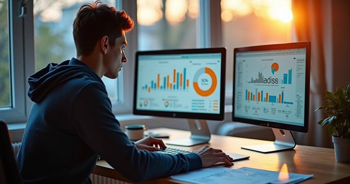 Pessoa analisando gráficos de engajamento digital. 