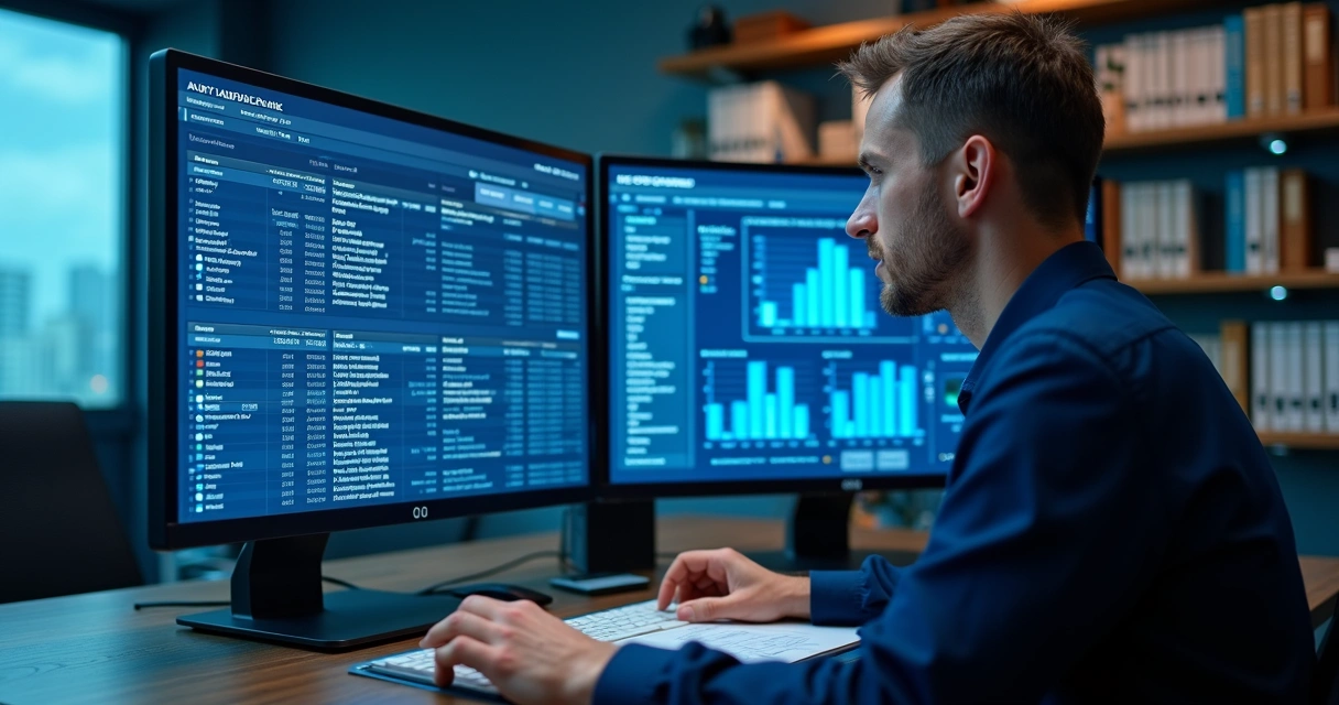 Advogado analisando gráficos digitais em tela 