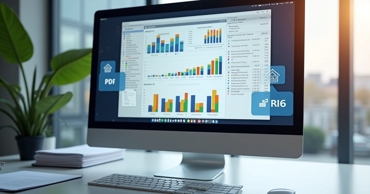 Tela de computador com gráficos de auditoria e documentos digitais abertos 
