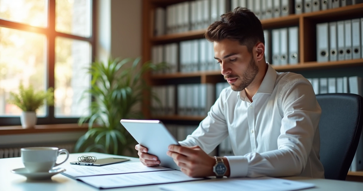 Pessoa faz auditoria digital em escritório 