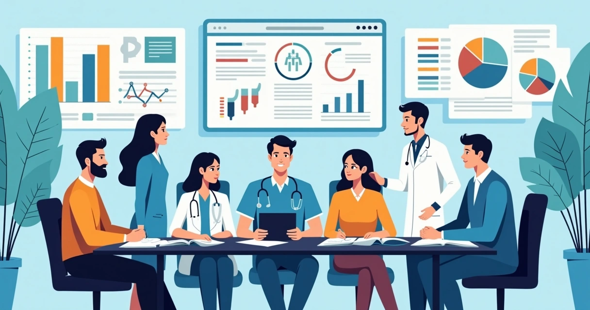 Plano de Ação em Auditoria Clínica: Guia Prático para Profissionais de Saúde 1 Equipe multiprofissional discutindo resultados de auditoria clínica