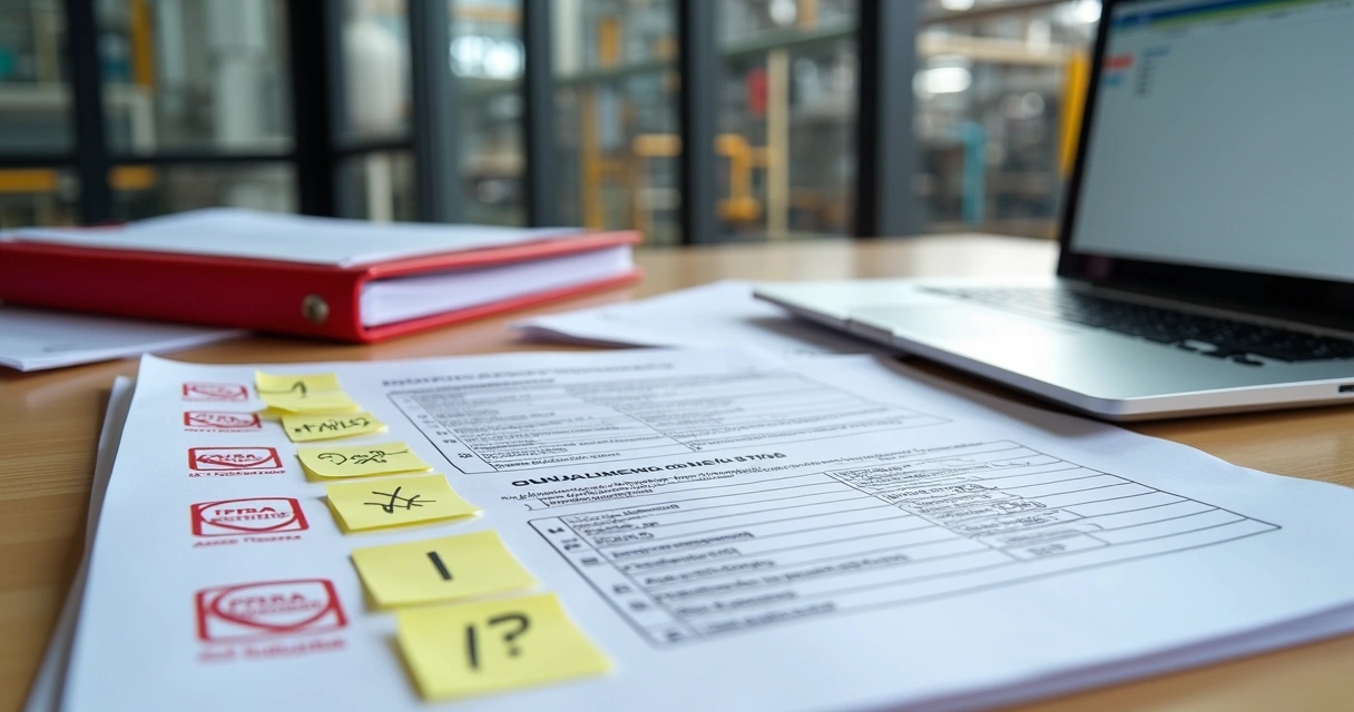 Mesa de escritório com documentos de segurança realçados por etiqueta de erro 