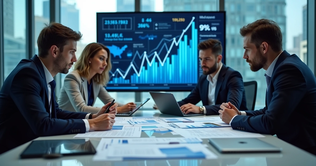 Equipe reunida analisando documentos confidenciais 