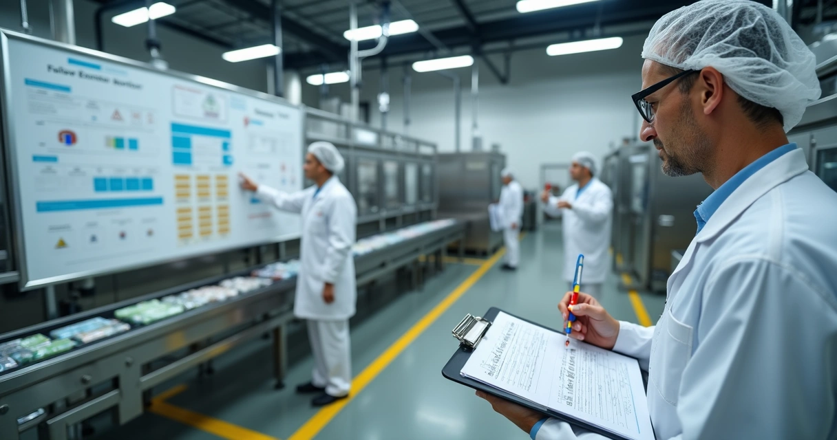 Auditor externo analisando checklist em indústria de alimentos 