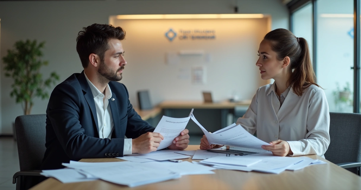 Auditor analisando documentos de clínica médica. 