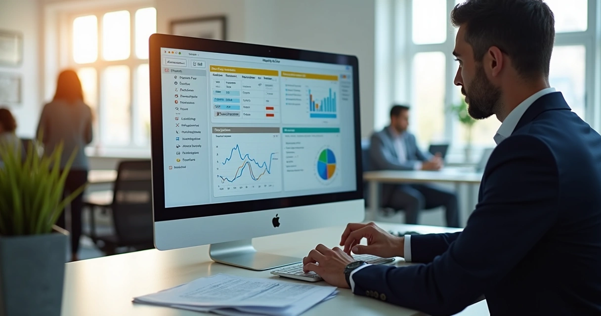 Auditor fiscal analisando relatório de IA em tela de computador