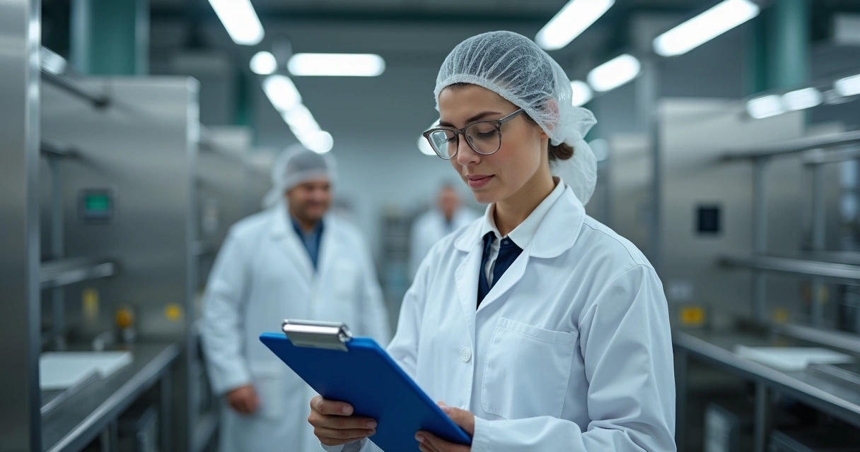 Auditor com tablet em indústria de alimentos 