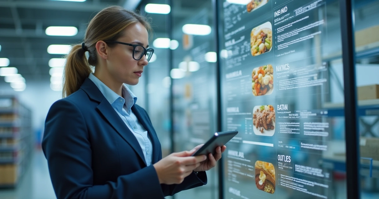 Auditor analisando registros digitais em indústria de alimentos