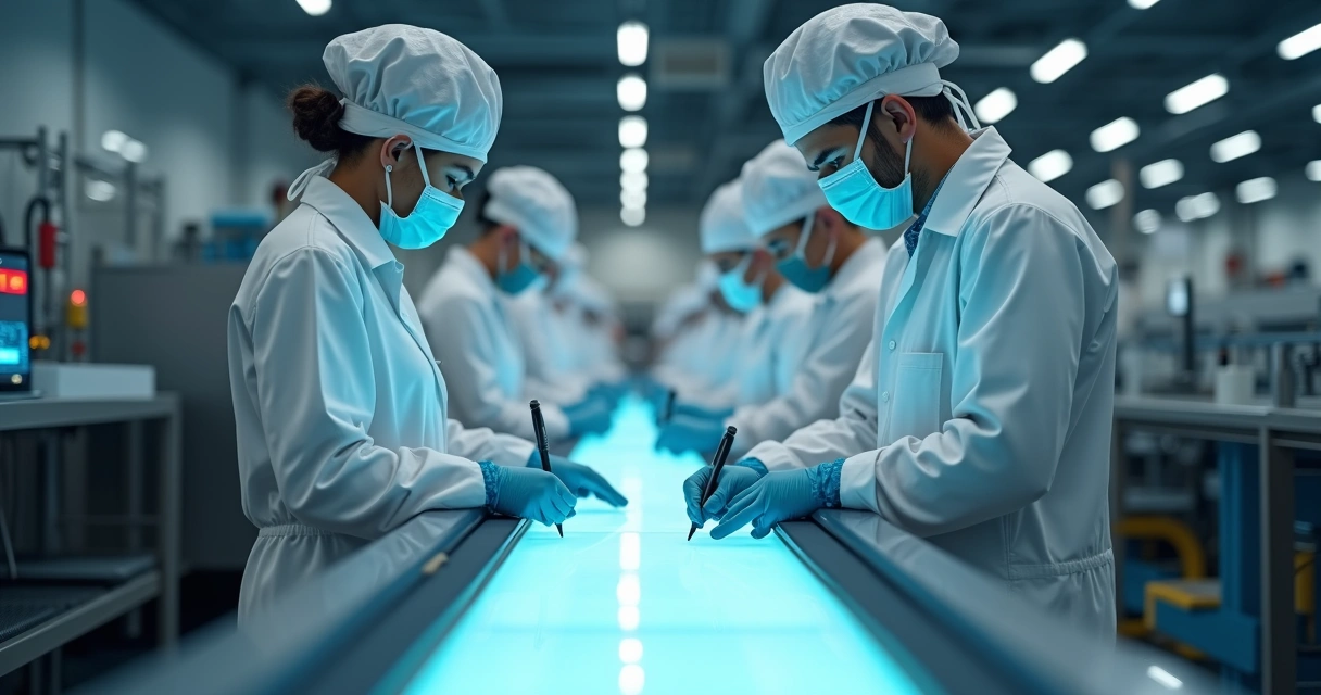 Equipe fazendo auditoria em chão de fábrica de alimentos 