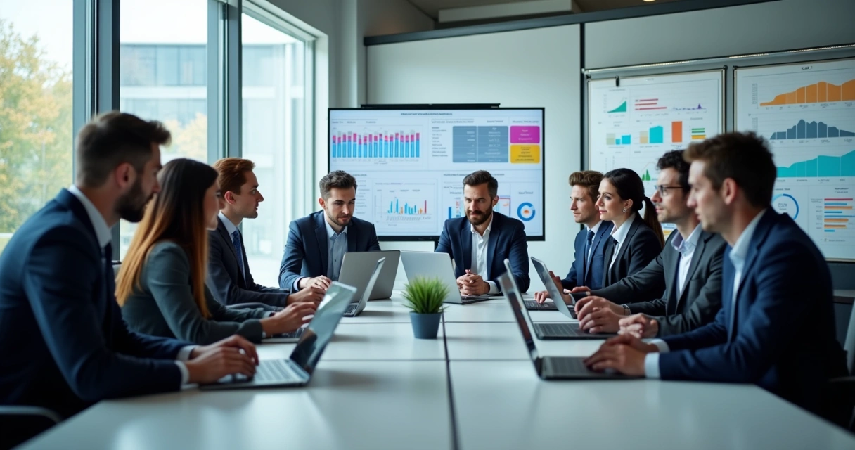 Equipe reunida ao redor de computadores analisando relatórios de auditoria corporativa