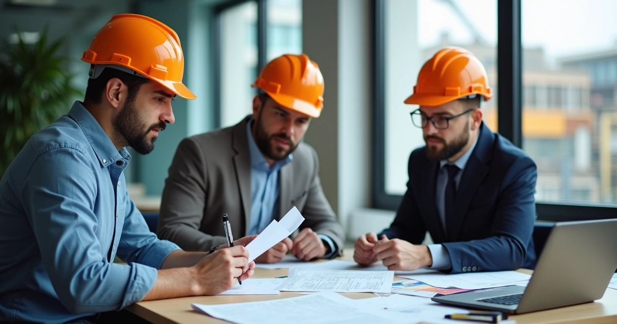 Auditoria interna com checklist e equipe de obra