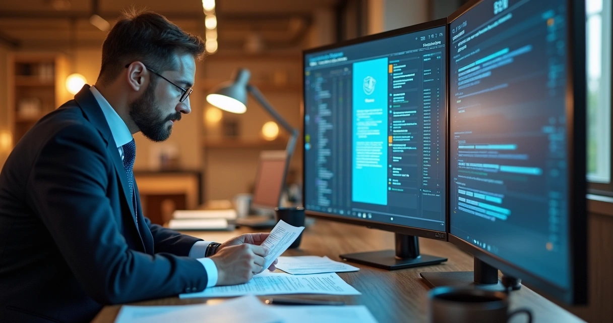 Assistente de IA analisando documento digital 