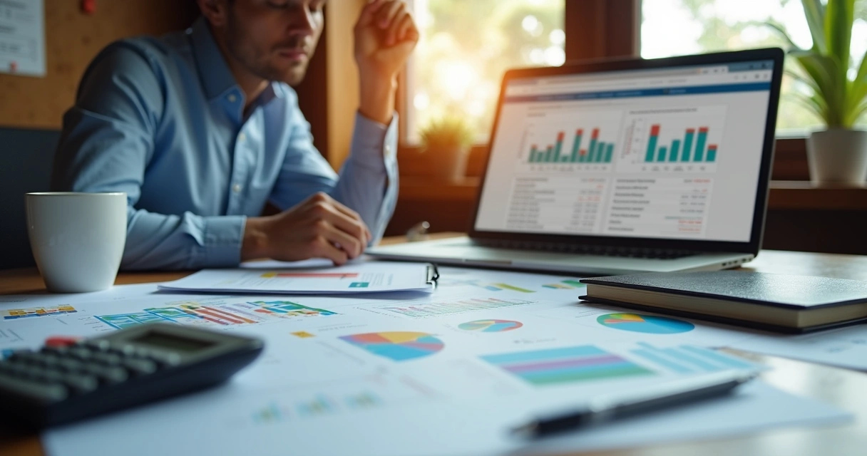 Contador analisando planilhas de vendas do Mercado Livre 