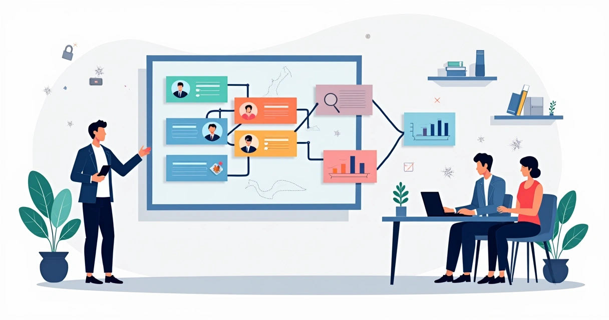 Equipo de recursos humanos revisa flujos de movimientos internos en panel corporativo 