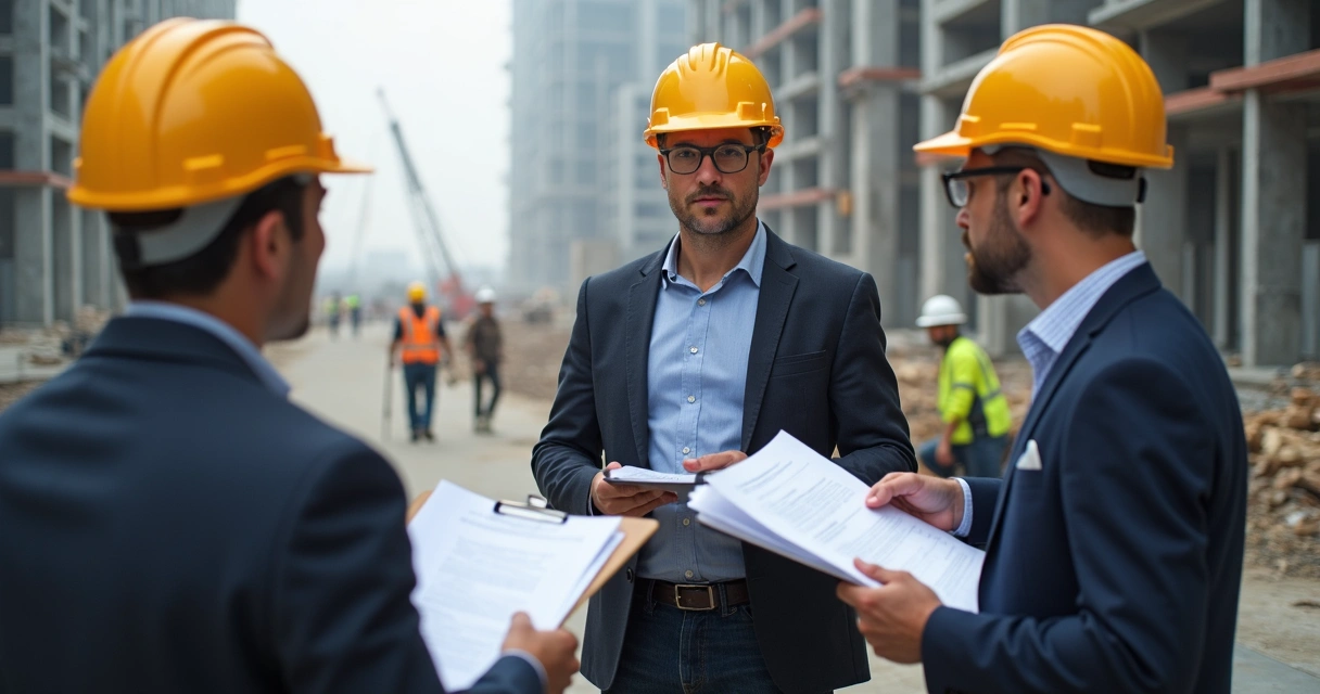 Equipe jurídica fazendo auditoria em obra de construção civil 