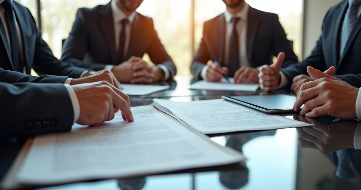 Ética e Regulamentação Parcerias na Advocacia: Guia Prático Reunião jurídica analisando documentos de auditoria de parceria em mesa de escritório