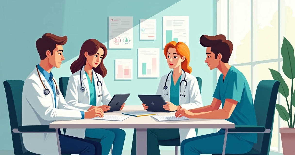 Auditoria clínica prospectiva e retrospectiva: diferenças e aplicações na saúde 1 Equipe multidisciplinar analisando documentos clínicos em escritório de hospital