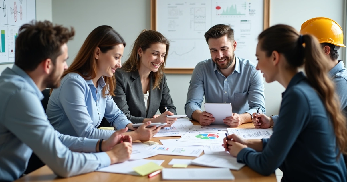 Profissionais analisando documentos de segurança do trabalho na mesa 