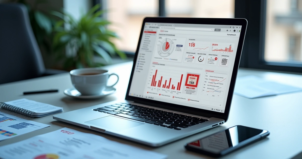 Painel de auditoria SEO em notebook 