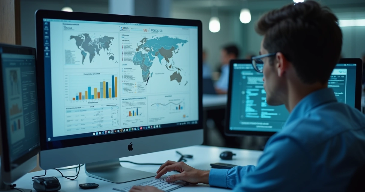 Analista em frente a tela de computador analisando auditoria de software do setor público