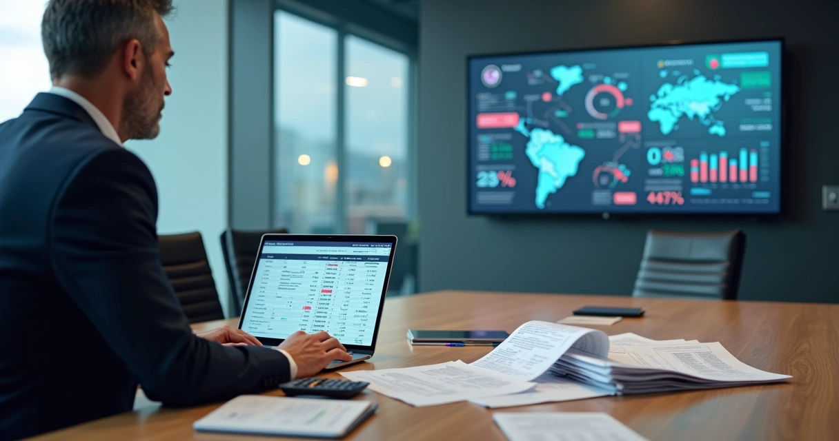 Executivo analisando planilha de fretes com destaque para taxas GRIS e Ad Valorem 