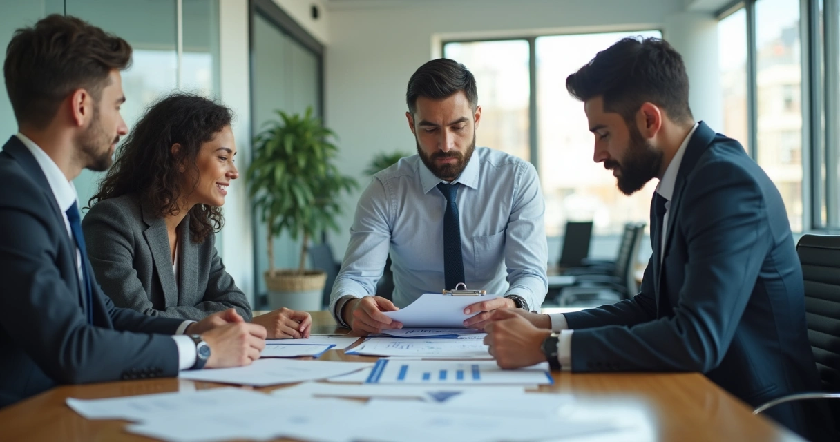 Auditor avalia registros de treinamento em empresa moderna 