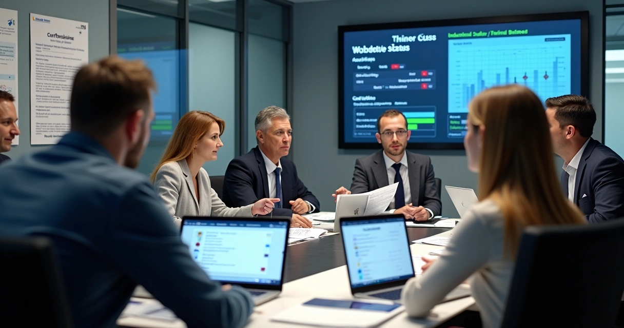 Equipe em auditoria de documentação de treinamentos industriais