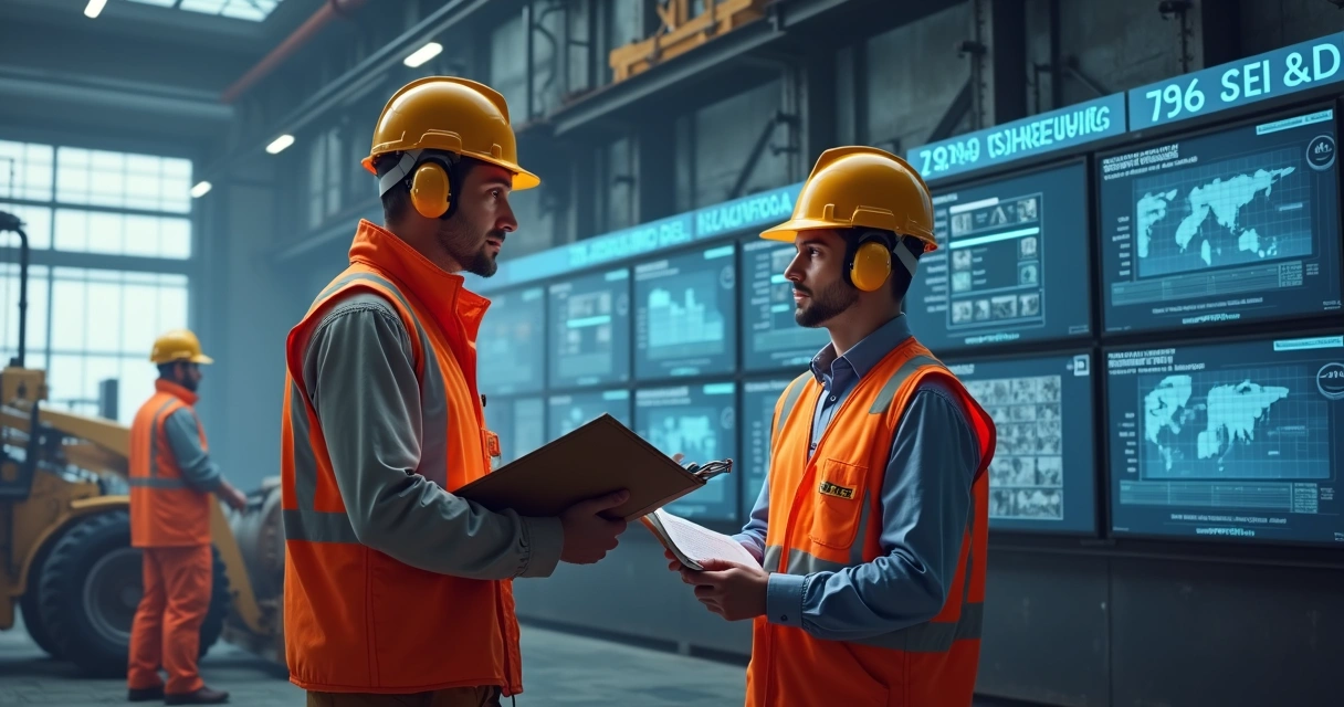 Técnico de segurança acompanhando auditoria em ambiente industrial 