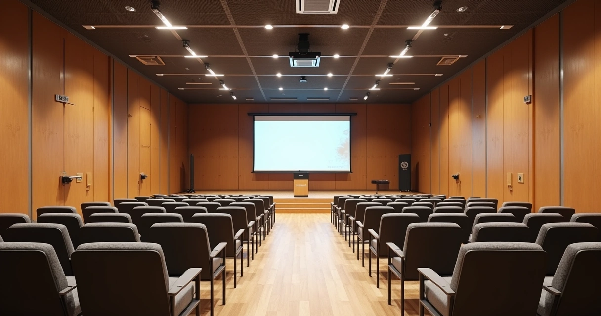 Auditório corporativo em BH com assentos ergonômicos e iluminação profissional 