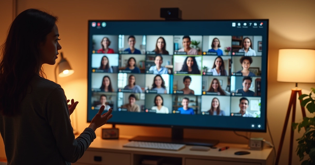 Professor ministrando aula online ao vivo para dezenas de alunos