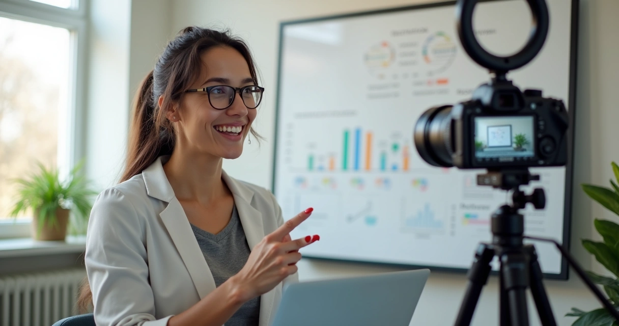 Instrutora gravando aula para curso online