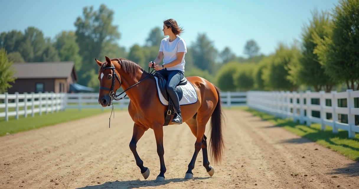 Instrutor ensinando aluno a montar cavalo em escola de equitação com ambiente moderno e estrutura ampla 