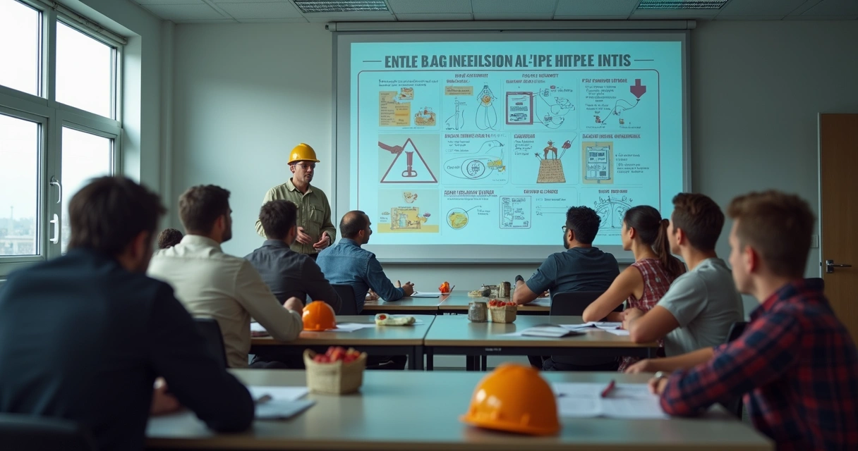 Turma aprendendo sobre segurança elétrica em sala de aula 