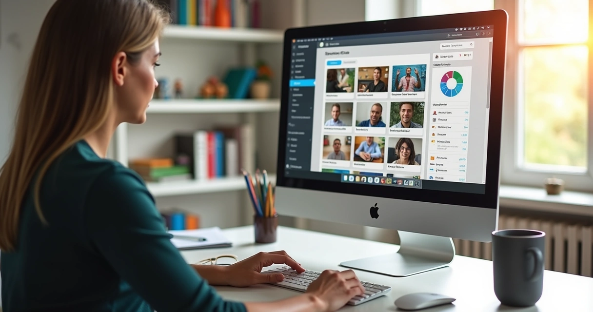 Professor gerenciando curso online no computador 