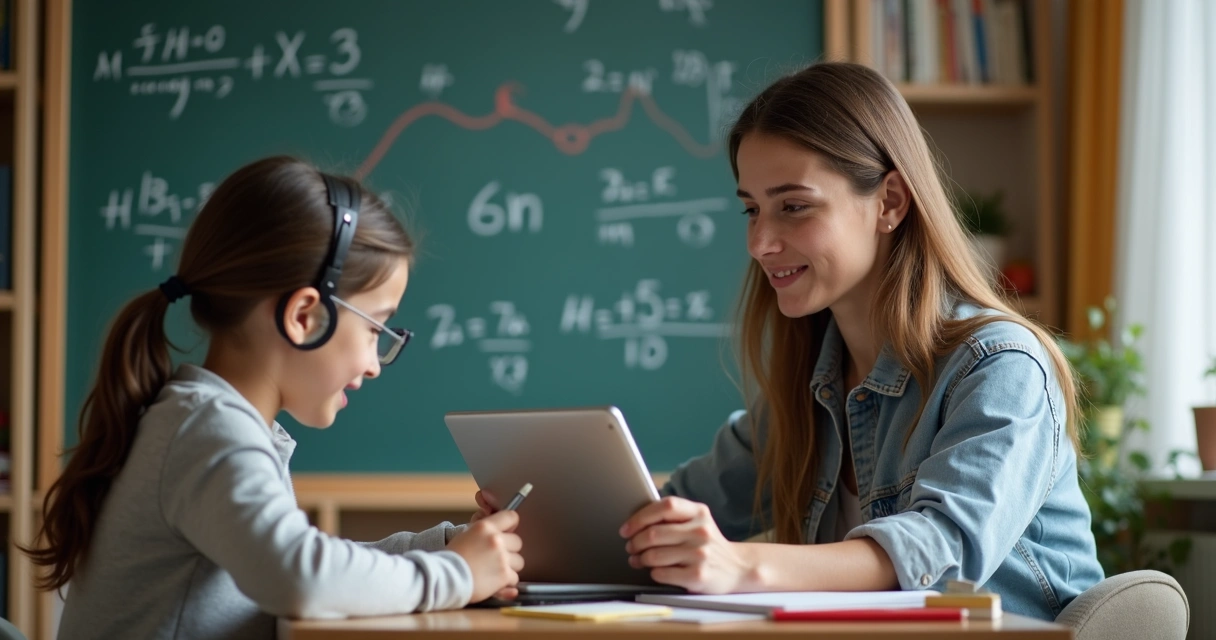 Professora dando aula digital para estudante em videochamada