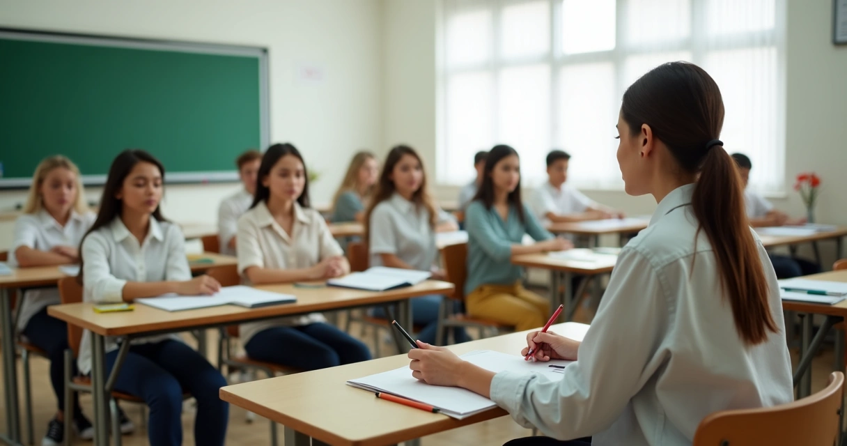Estudiantes en aula realizando una pausa consciente guiada
