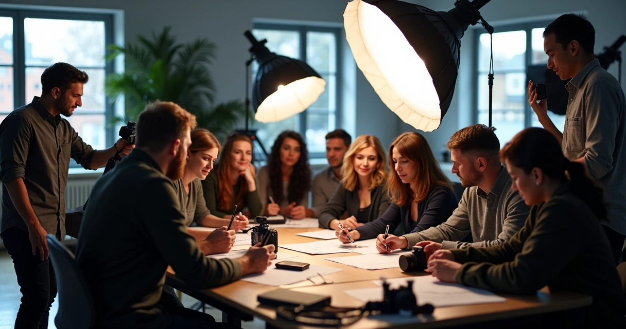 Fotógrafos em aula prática de fotografia 