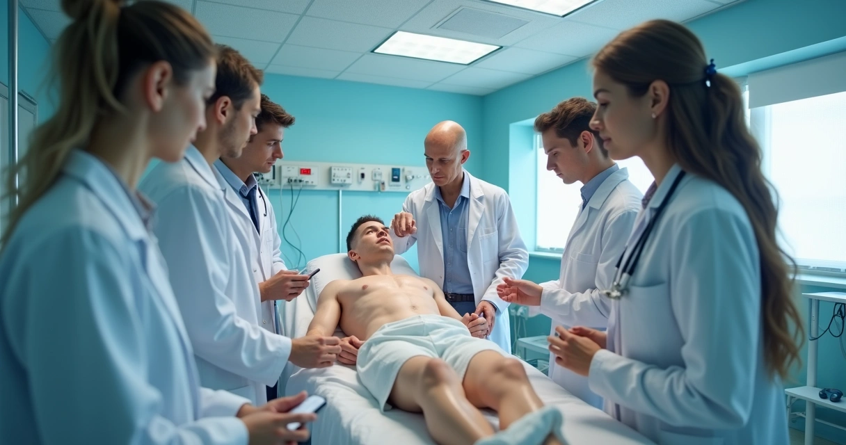 Aluno de medicina observa aula prática em hospital 