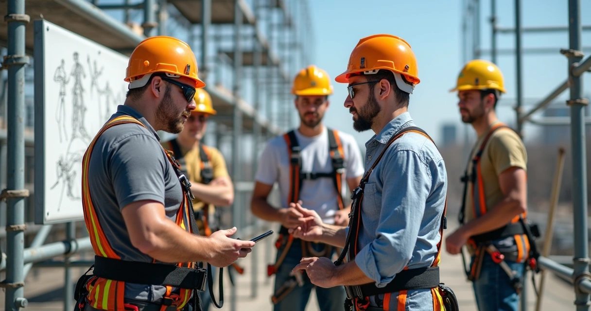 Profissional demonstrando técnicas de segurança em trabalho em altura
