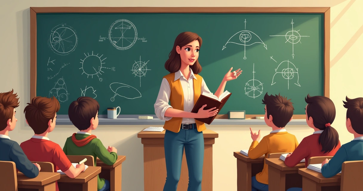 Professor explicando diferença entre ciência e religião em sala 